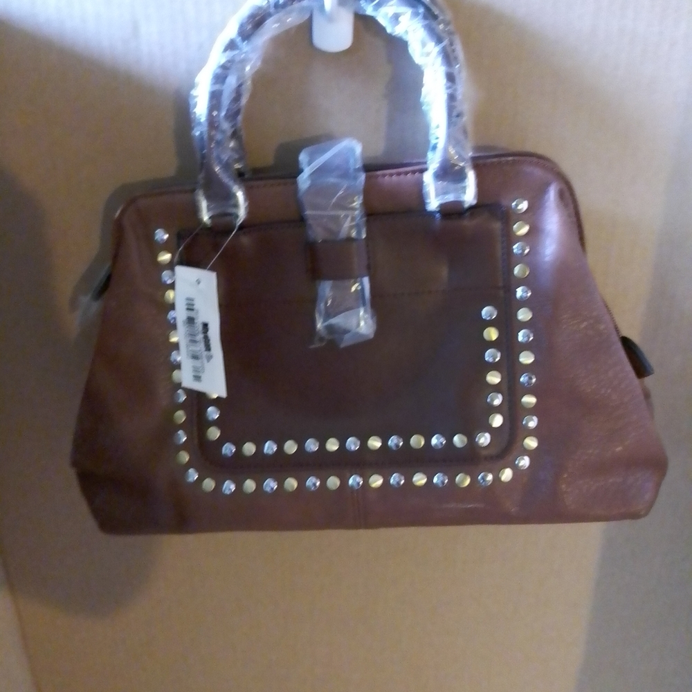 MG Collection brown handbag red interior